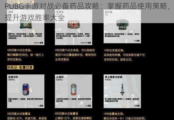 PUBG手游对战必备药品攻略:掌握药品使用策略,提升游戏胜率大全
