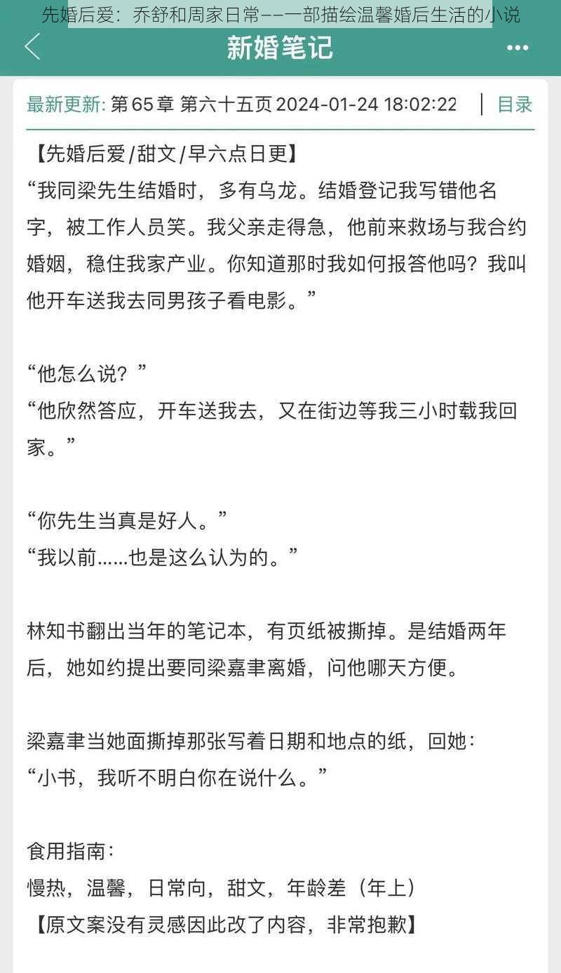 先婚后爱:乔舒和周家日常——一部描绘温馨婚后生活的小说