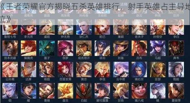 《王者荣耀官方揭晓五杀英雄排行,射手英雄占主导地位》