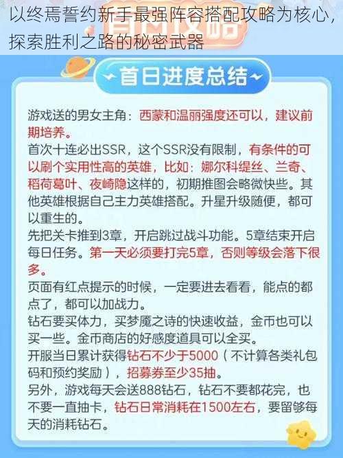 以终焉誓约新手最强阵容搭配攻略为核心,探索胜利之路的秘密武器